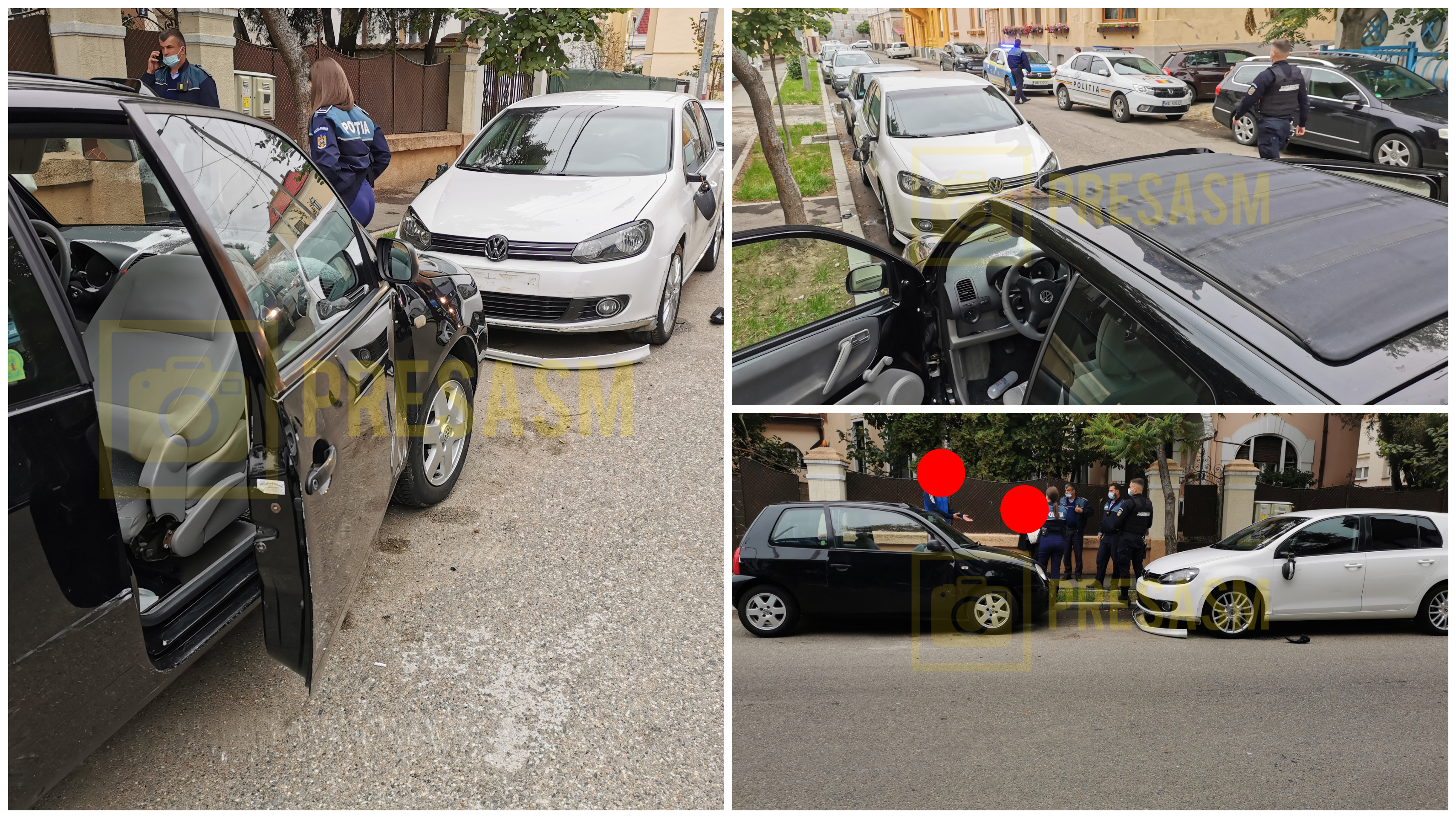 FOTOGALERIE. Accident în Satu Mare. Soțul a distrus intenționat mașina soției!