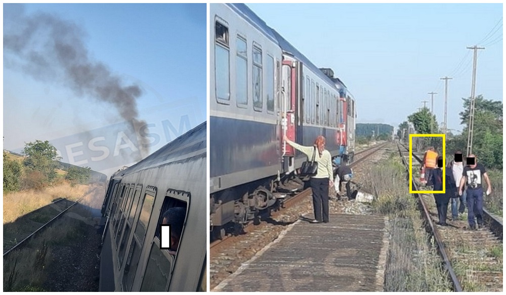 FOTOGALERIE. Incendiu la locomotiva trenului CFR, în Botiz. Pasagerii s-au panicat