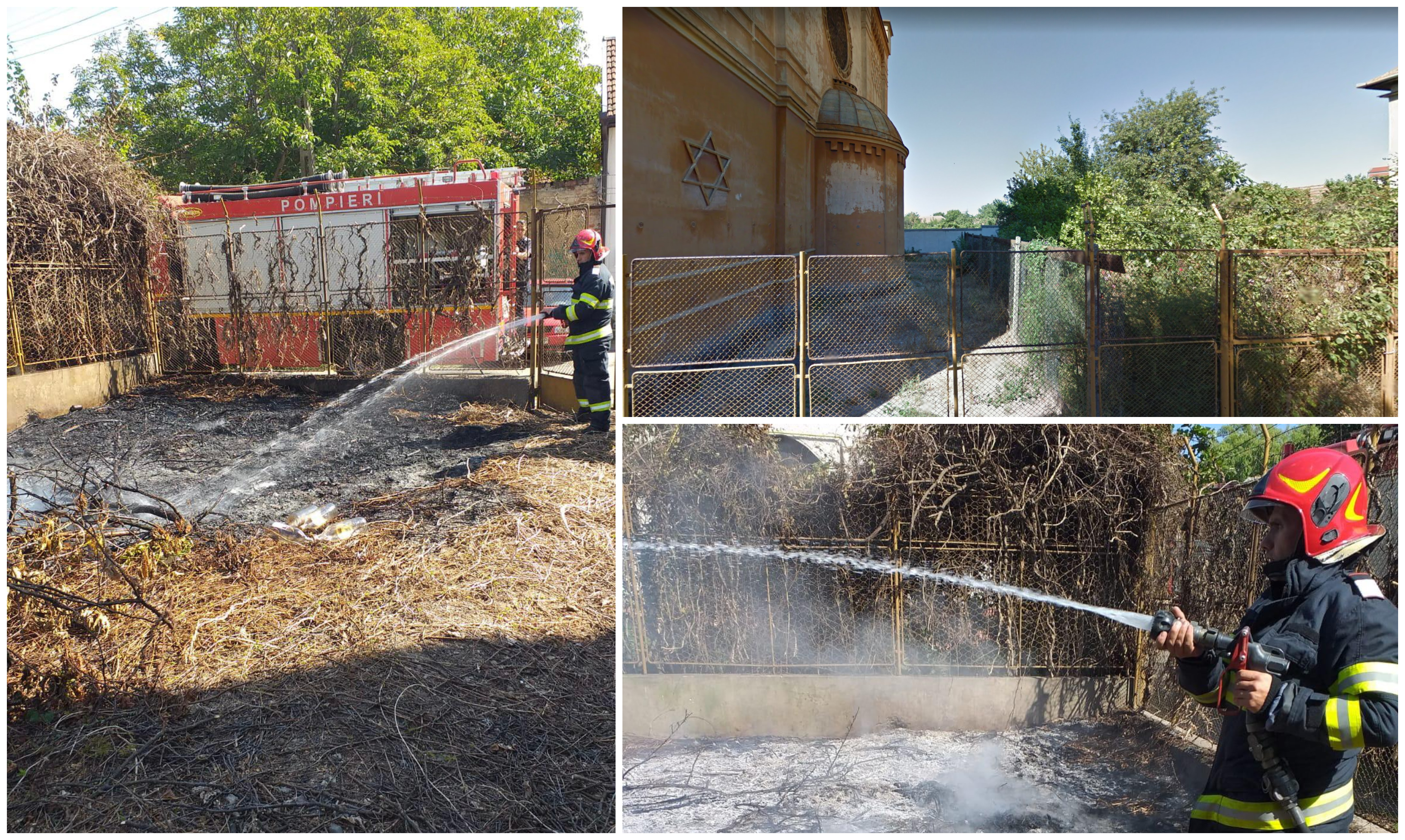 FOTO. Pericol la sinagoga din Carei. Incendiu în imediata apropiere