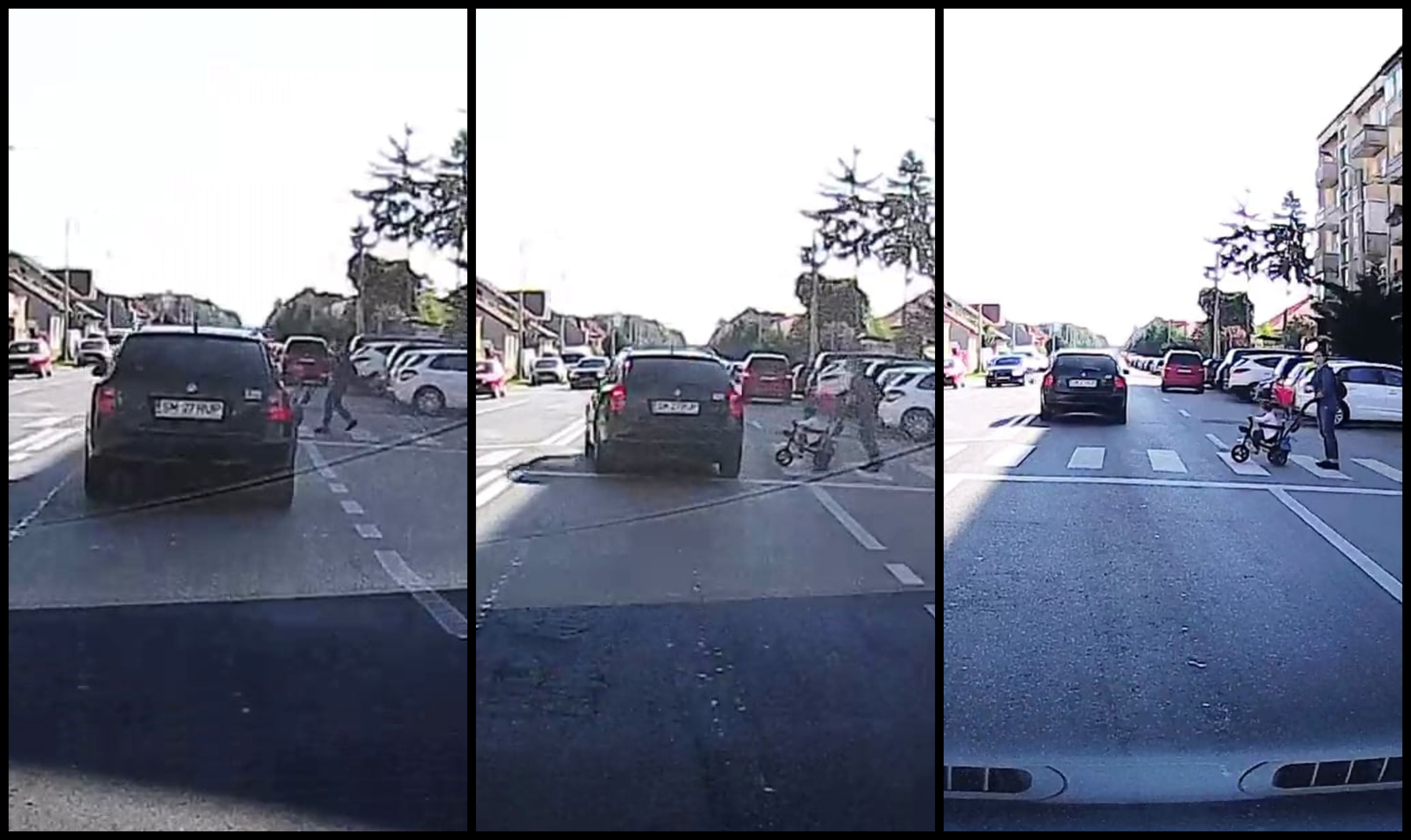 VIDEO. Mamă și bebeluș, aproape să fie uciși de o mașină, în municipiul Satu Mare