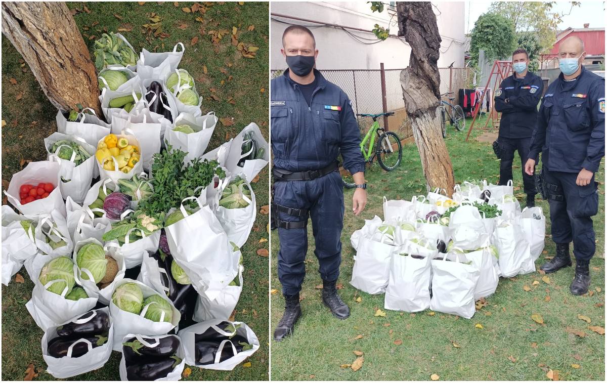 FOTO. Jandarmi cu suflet! Au reciclat sticle și au cumpărat mâncare pentru copiii instituționalizați