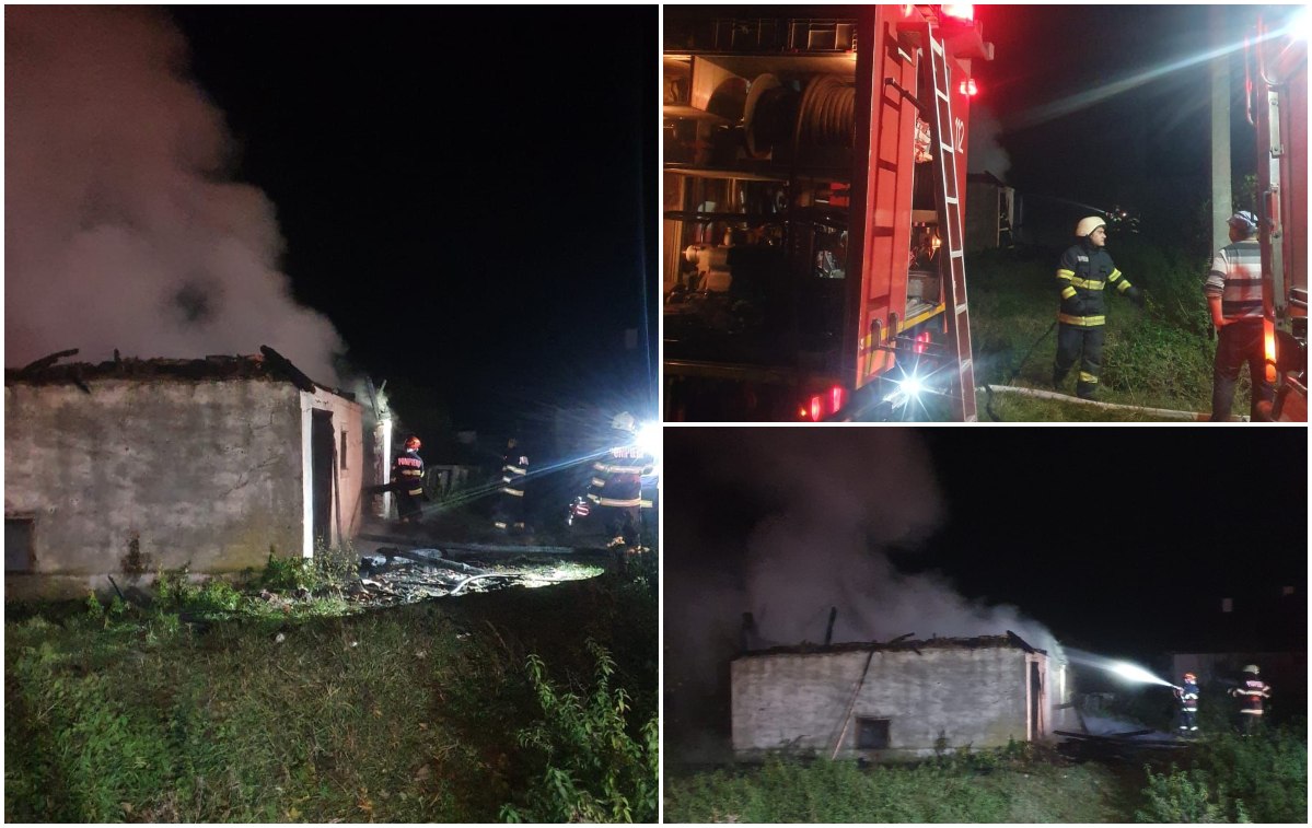 FOTO. Casă distrusă de flăcări în județ. Pompierii: ”Acțiunea iresponsabilă a unor persoane”