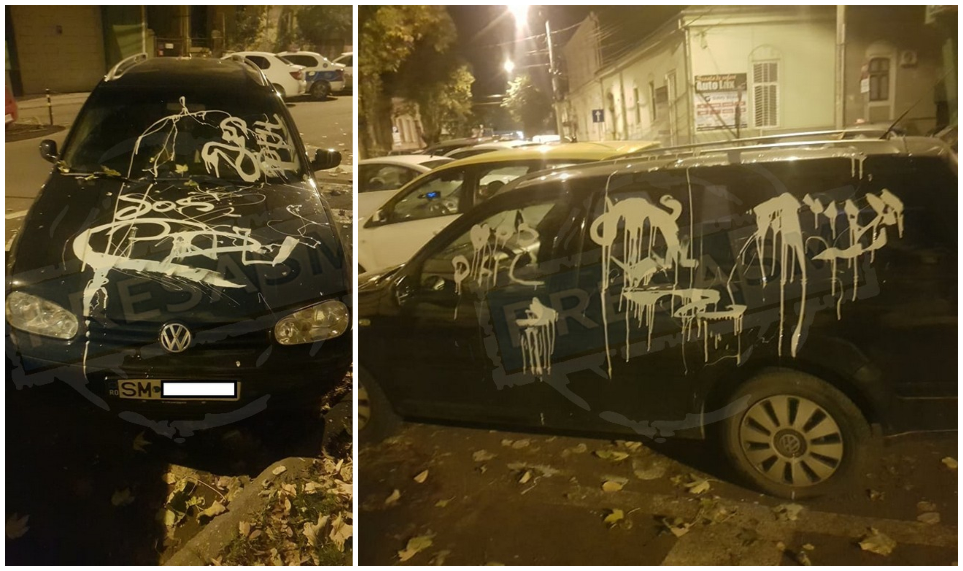 FOTOGALERIE. Mașină vandalizată lângă Poliția Satu Mare. Din gelozie, suspectează păgubitul