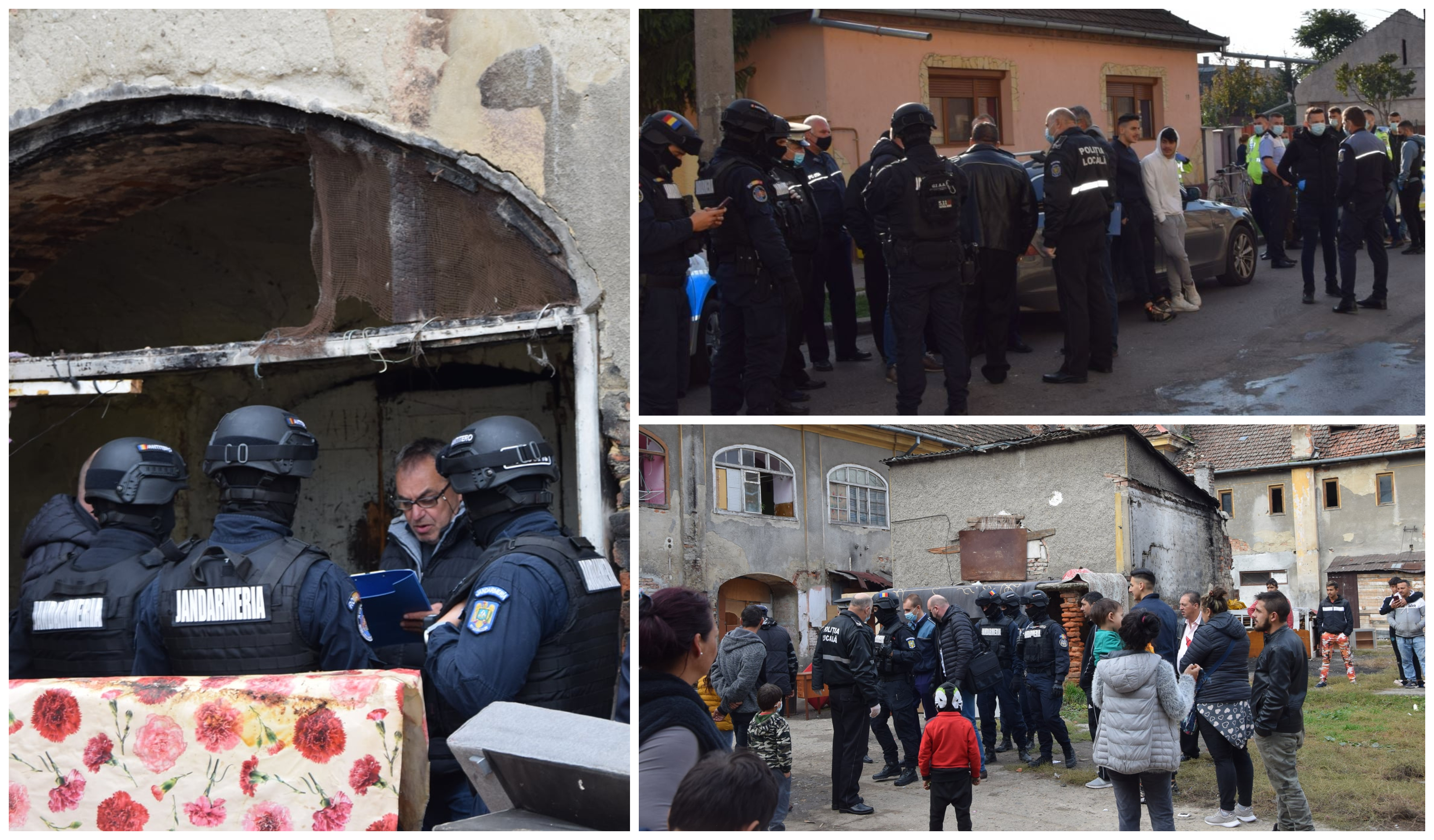 FOTO/VIDEO. Desfășurare de forțe la Carei. Zeci de polițiști/jandarmi versus zeci de asistați social