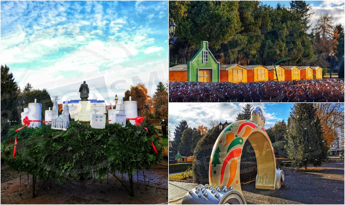 FOTOGALERIE. Ultimele pregătiri pentru Crăciun, în Parcul Central. Se va aprinde prima lumânare a coroanei de Advent