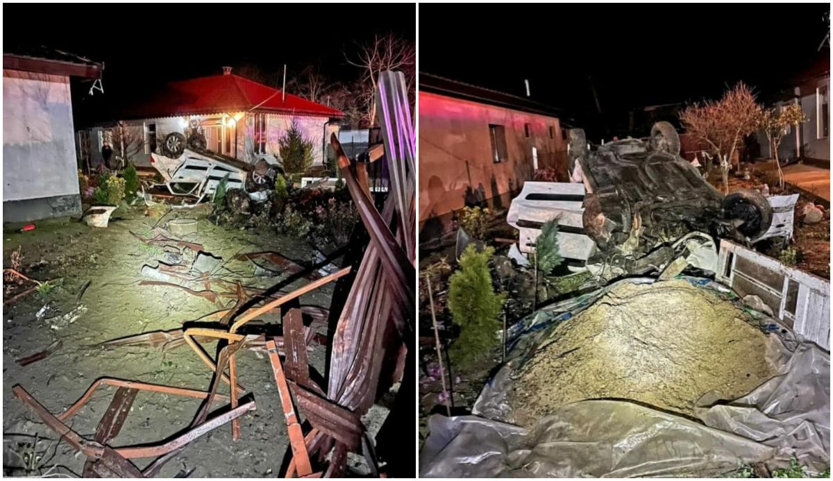 FOTO. Tânărul s-a urcat băut la volan și a făcut prăpăd într-o comună din țară