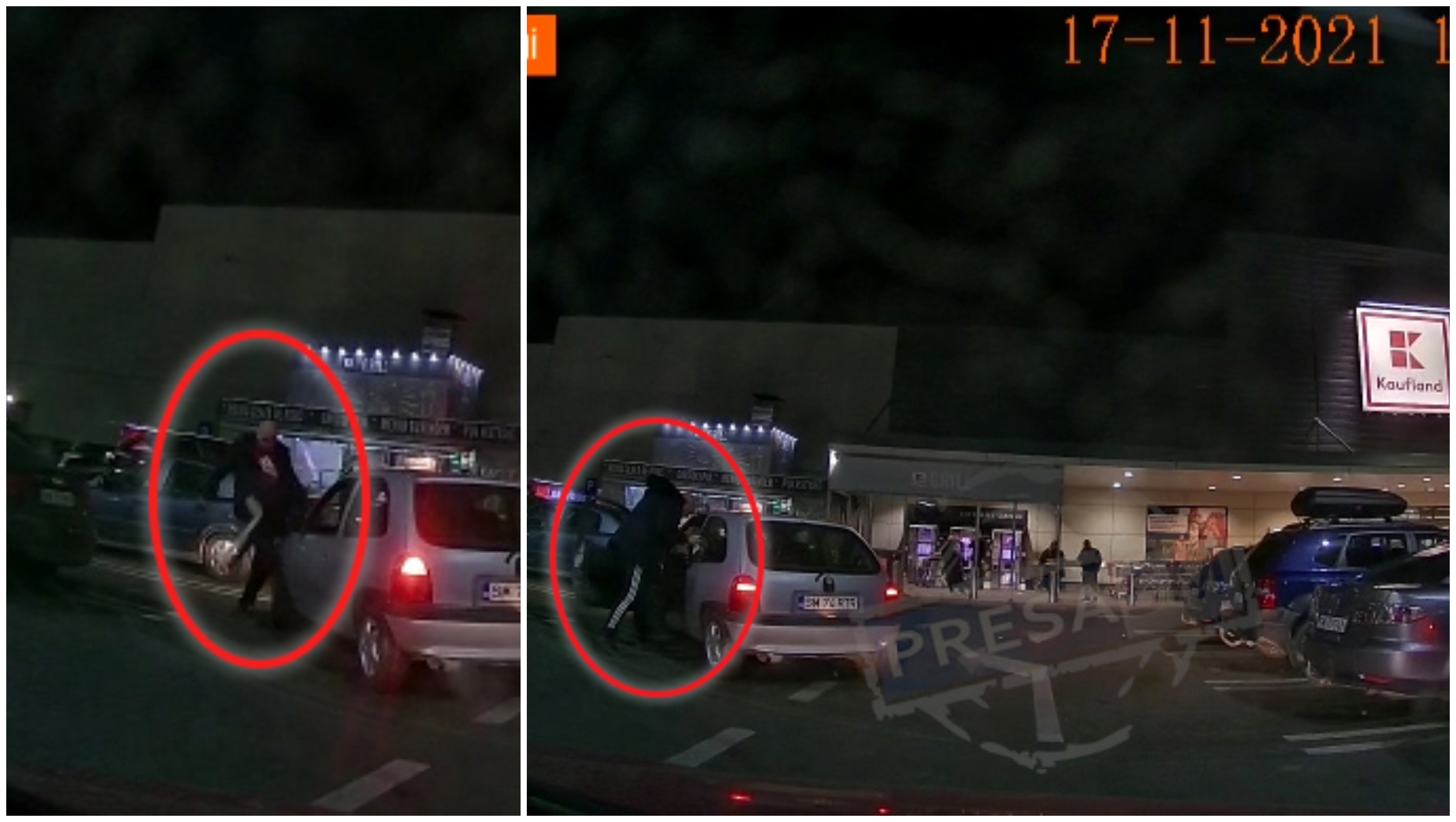 FOTO/VIDEO. Bătaie și mașină distrusă în parcarea unui supermarket din Satu Mare