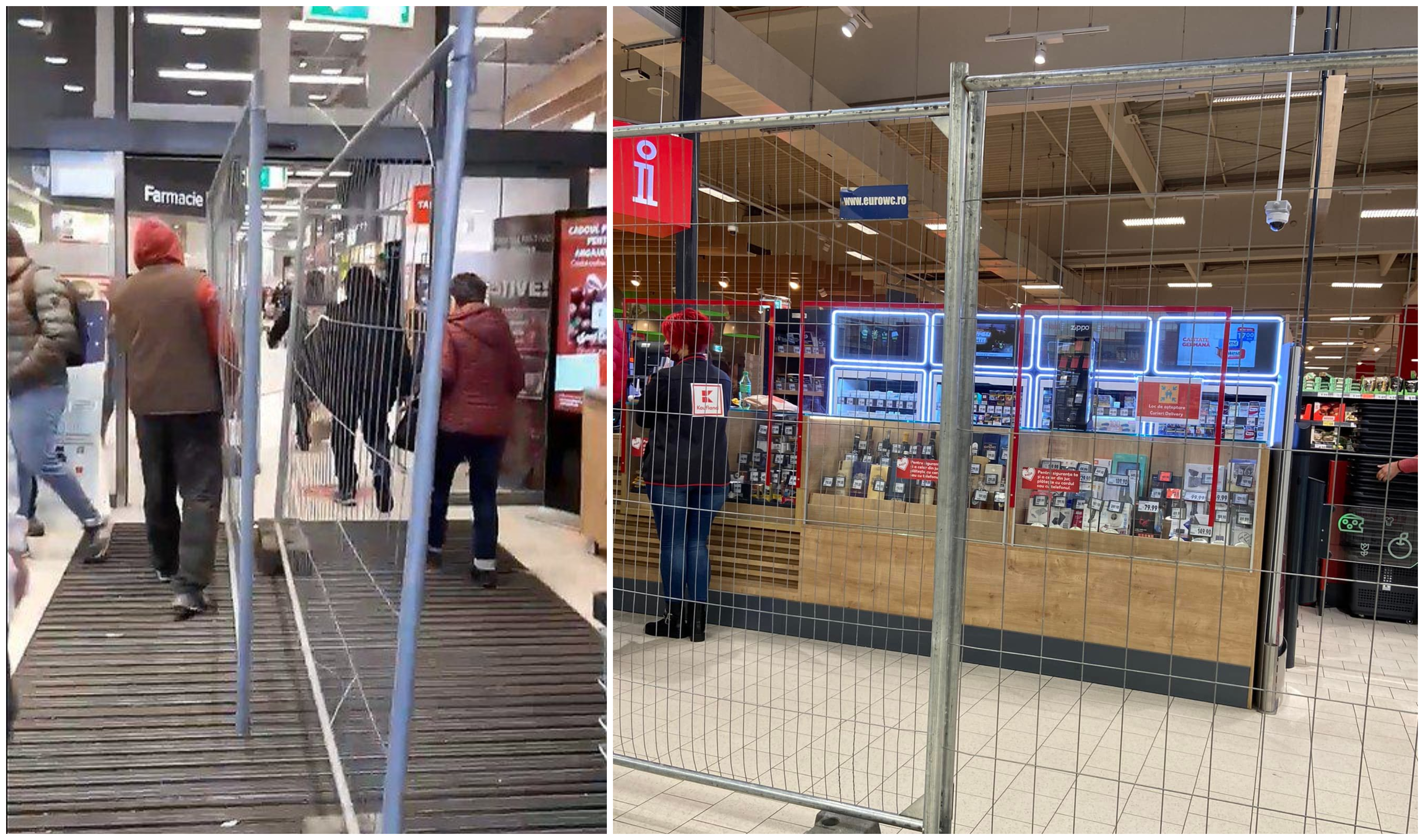 FOTO. Absurditatea anti-COVID. Garduri de metal în supermarket-urile din Satu Mare