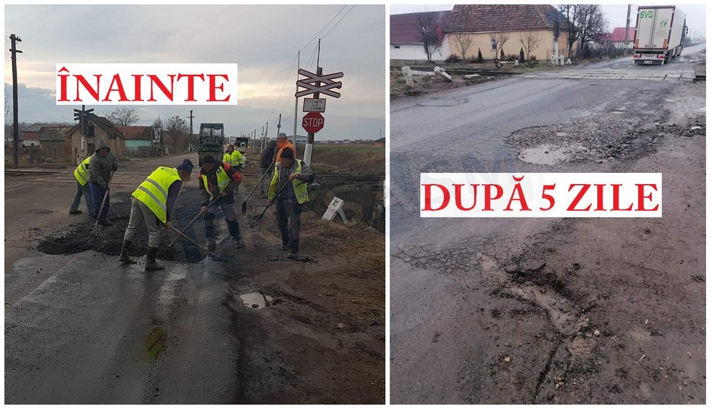 FOTO. Asfaltare în bătaie de joc, cu  ”garanție redusă” în Satu Mare. Cinci zile a ținut