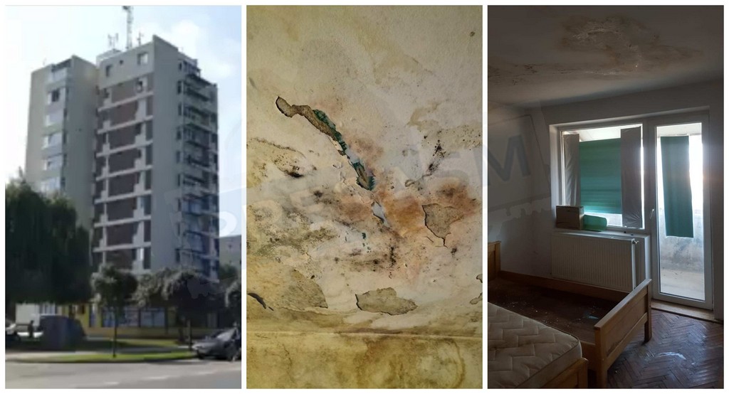 FOTO. Bloc turn avariat după ”reabilitarea” din fonduri UE. Plouă în interior, lift trăznit