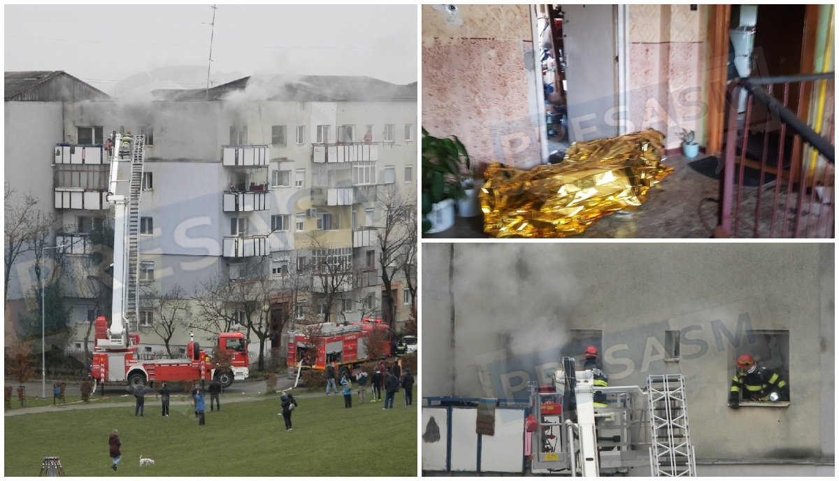 FOTO/VIDEO. Incendiu în municipiul Satu Mare. Un bărbat a murit intoxicat cu fum