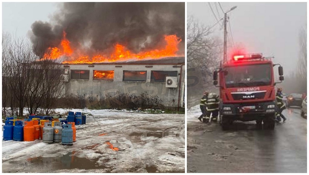 FOTOGALERIE. Incendiu și pericol de explozie în municipiul Satu Mare