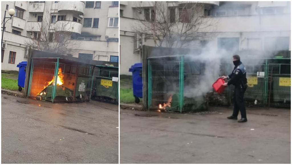 FOTO/VIDEO. Polițiști salvatori. Au stins un incendiu în centrul municipiului Satu Mare