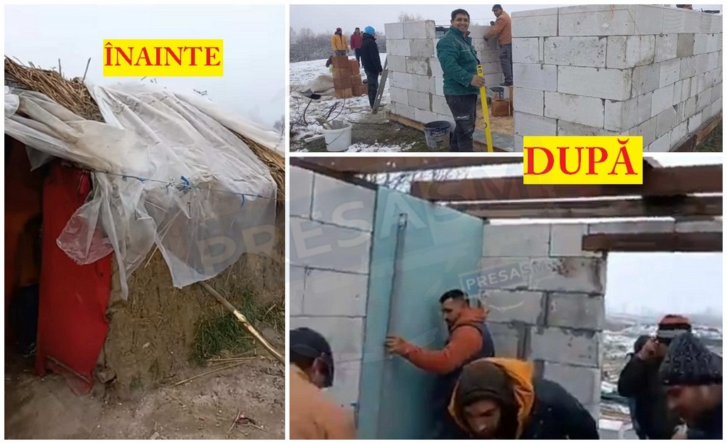 FOTO/VIDEO. Rromii din Satu Mare, exemplu național. Au construit o casă unei familii disperate