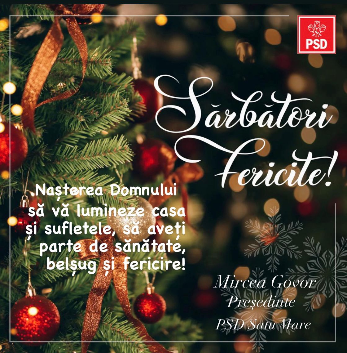 Conducerea PSD Satu Mare le urează sătmărenilor sărbători fericite!