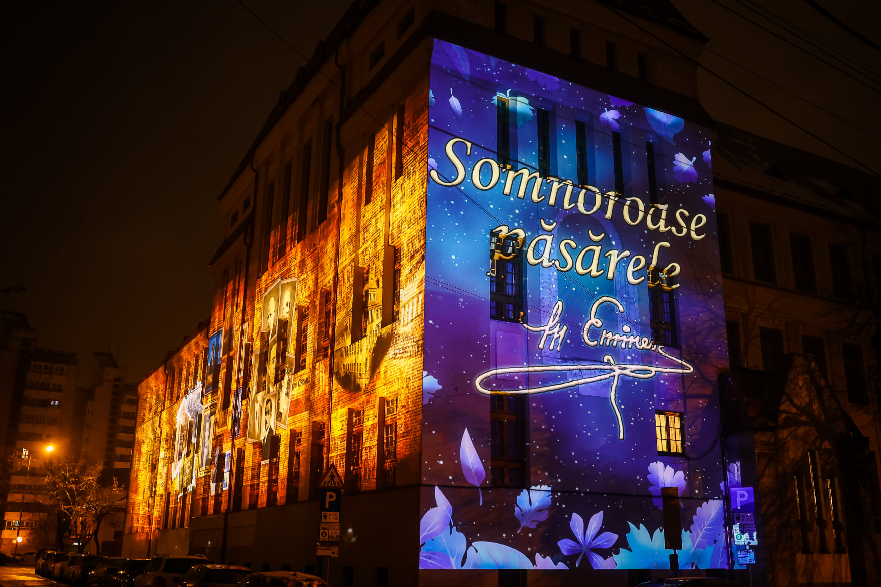 FOTO/VIDEO. Omagiu impresionant! Proiecții uriașe cu Mihai Eminescu în municipiul Satu Mare