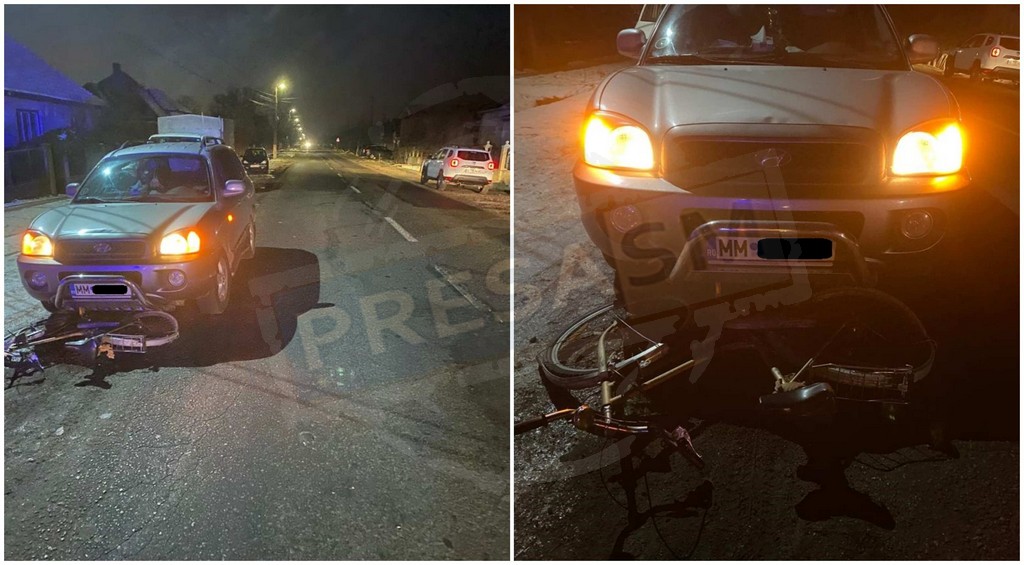 FOTOGALERIE. Biciclist pericol public! A virat în fața unei mașini, în județul Satu Mare