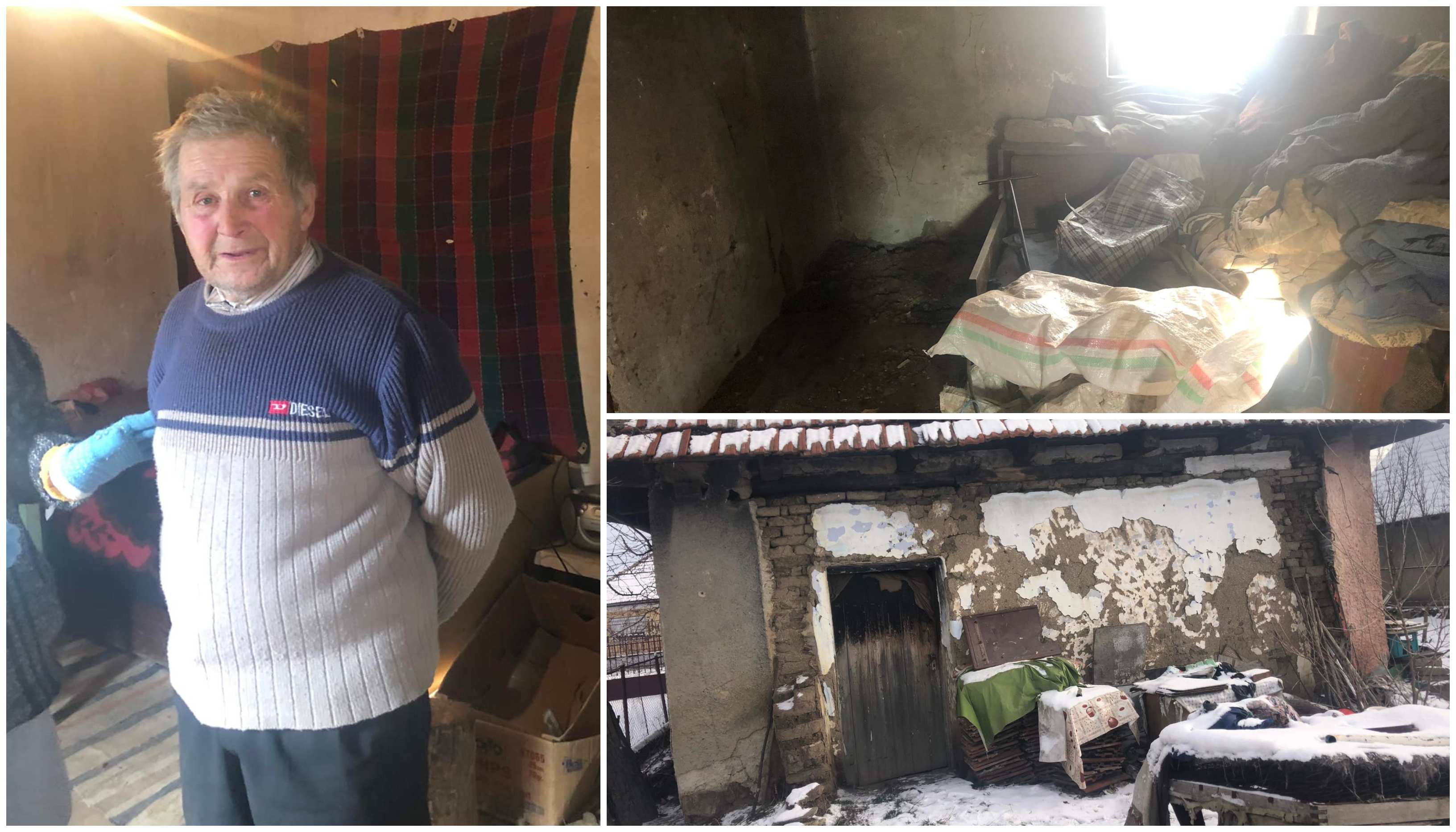 FOTO. Povestea tragică a unui bătrân din județ. Fără familie și fără hrană, i-a ars casa