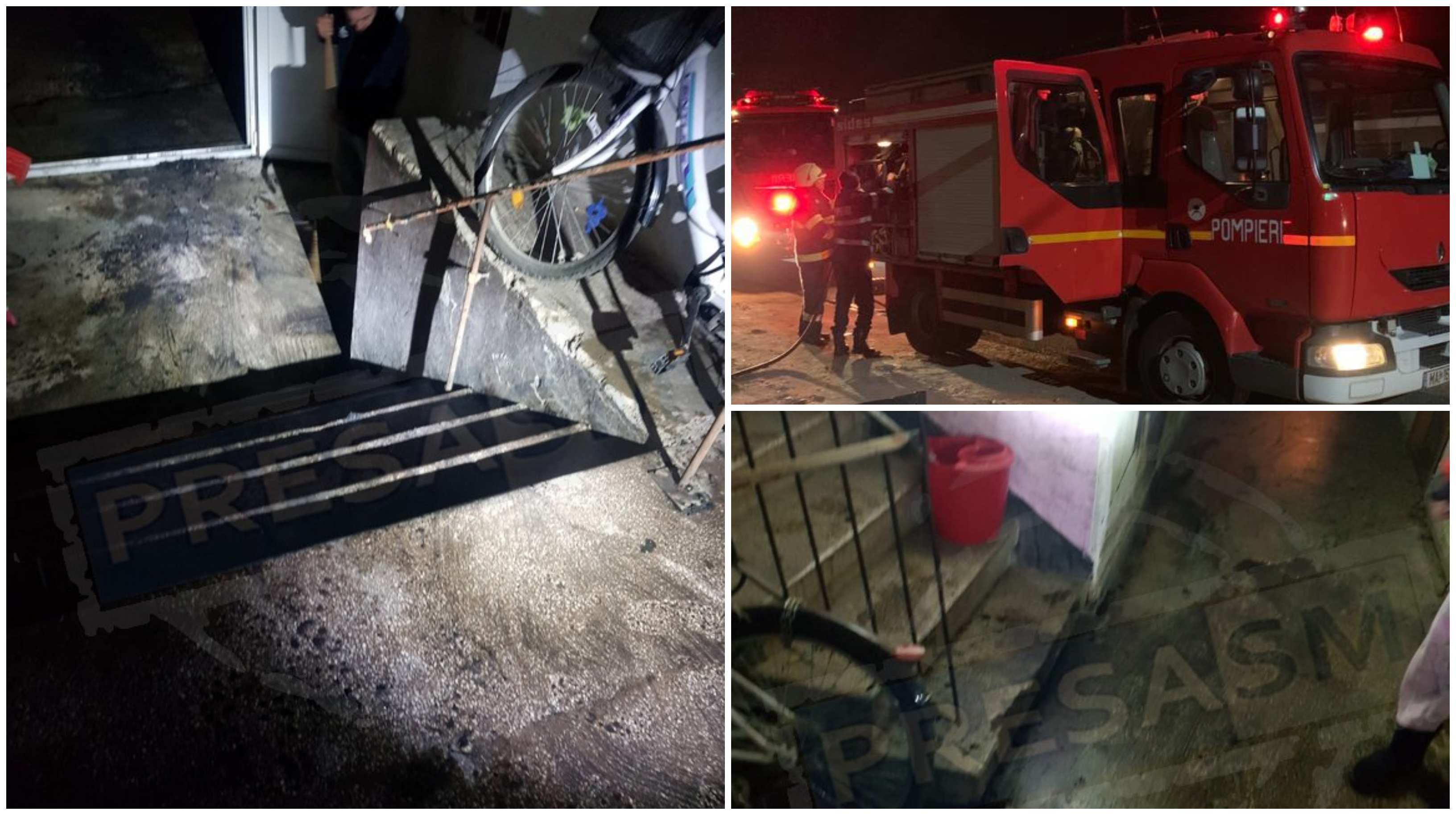 FOTOGALERIE. Panică la un bloc din Satu Mare. Persoane necunoscute au incendiat casa scării