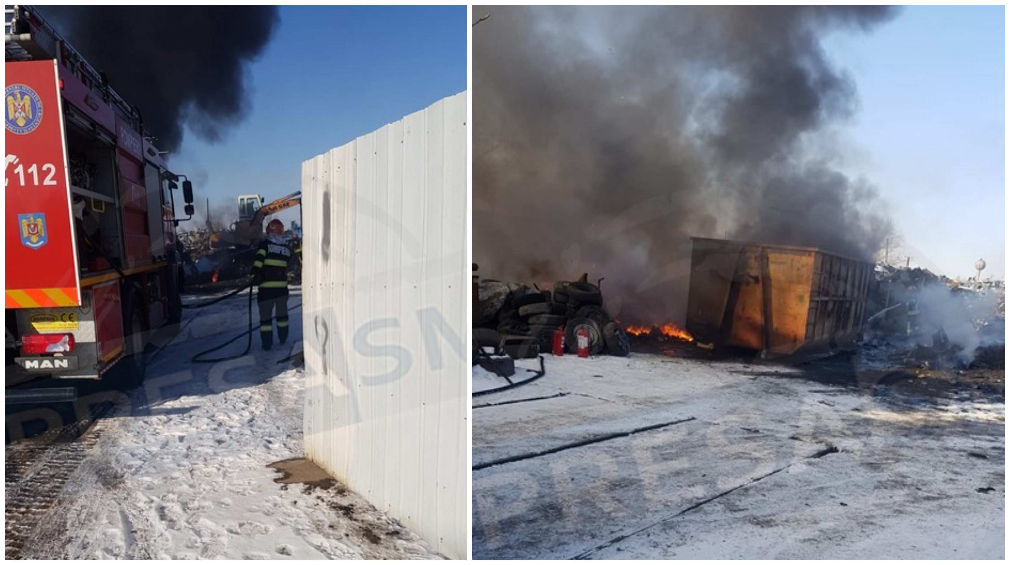 FOTOGALERIE. Incendiu și explozii la un depozit mare din municipiul Satu Mare