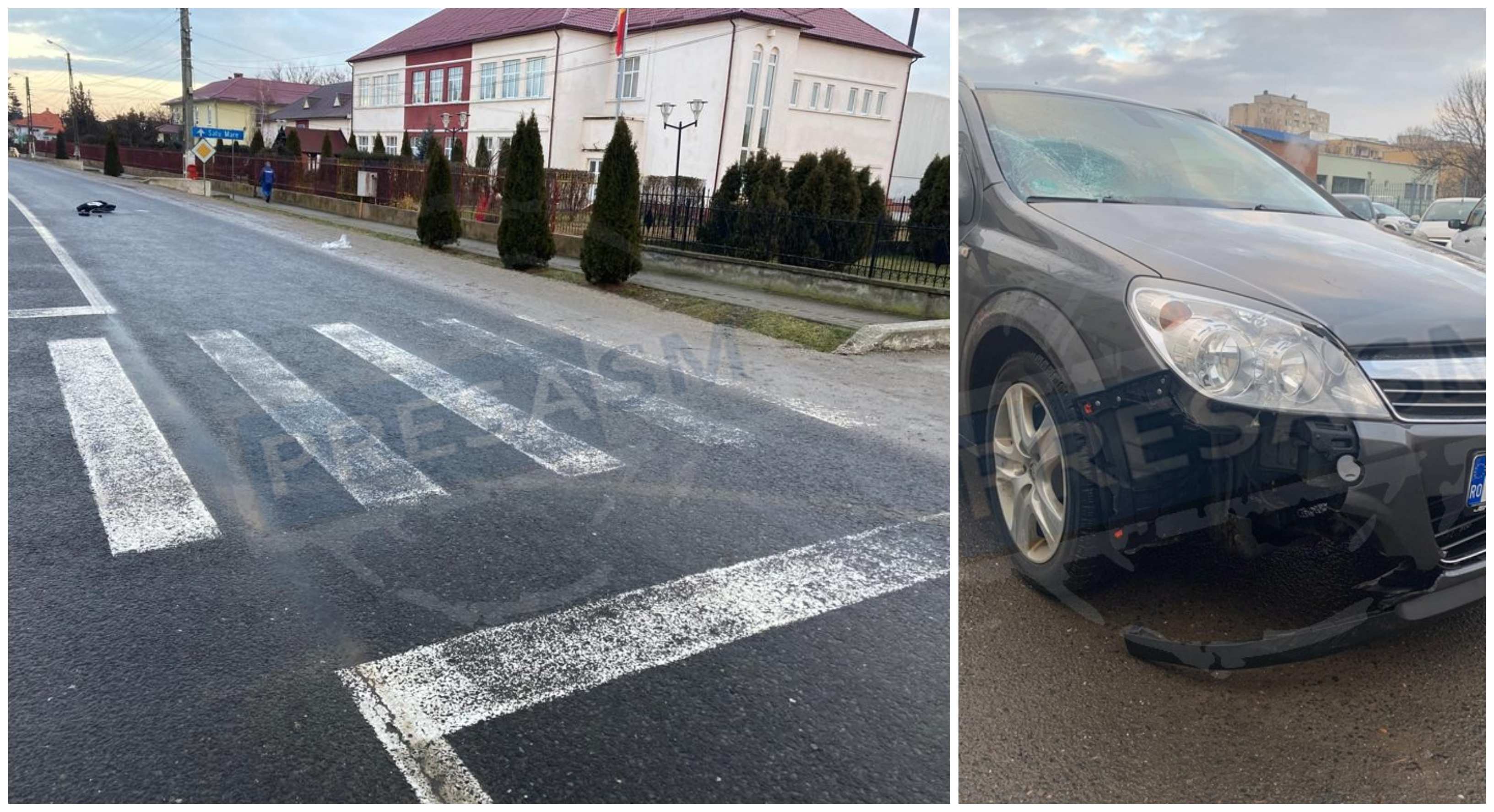 FOTO. Elevă (15 ani) accidentată grav pe trecerea de pietoni, în Ardud. Șoferul a fugit