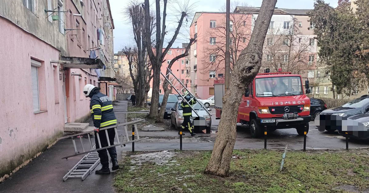 FOTO. Pompierii au intrat pe geam pentru a ajuta o bătrânică, în Satu Mare