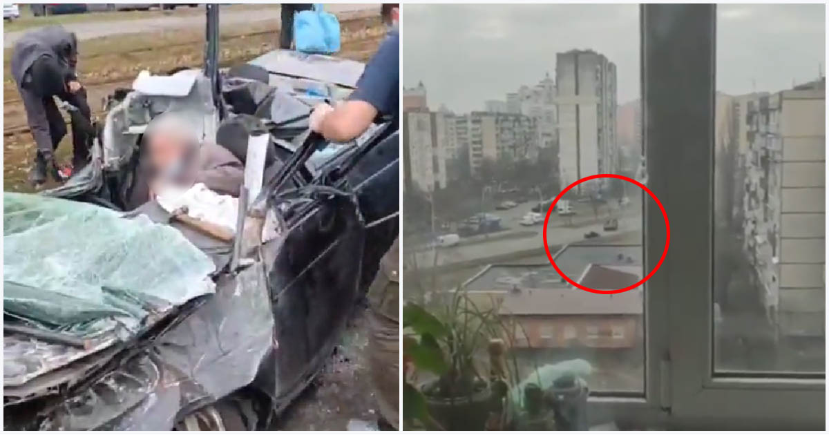 VIDEO. Imagini dramatice pe străzile din Kiev: Un blindat rusesc trece dinadins peste o mașină condusă de vârstnic