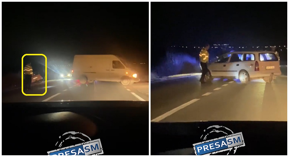 VIDEO. O mașină a ajuns pe contrasens și s-a oprit în șanț pe DN19A, în județul Satu Mare