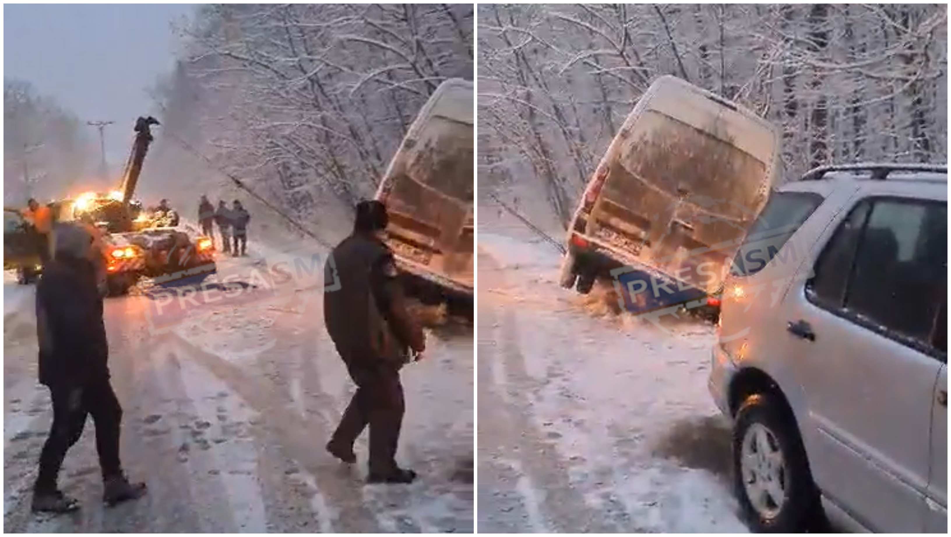 VIDEO. Microbuz de pasageri ajuns în șanț, în Satu Mare. Unde sunt firmele de deszăpezire?!
