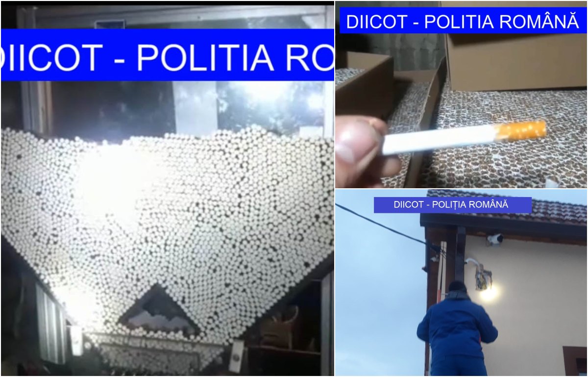 FOTO/VIDEO. Scenariu de film: Fabrică de țigarete, în subteran, într-un parc de dezmembrări. Foloseau și aparate de bruiaj