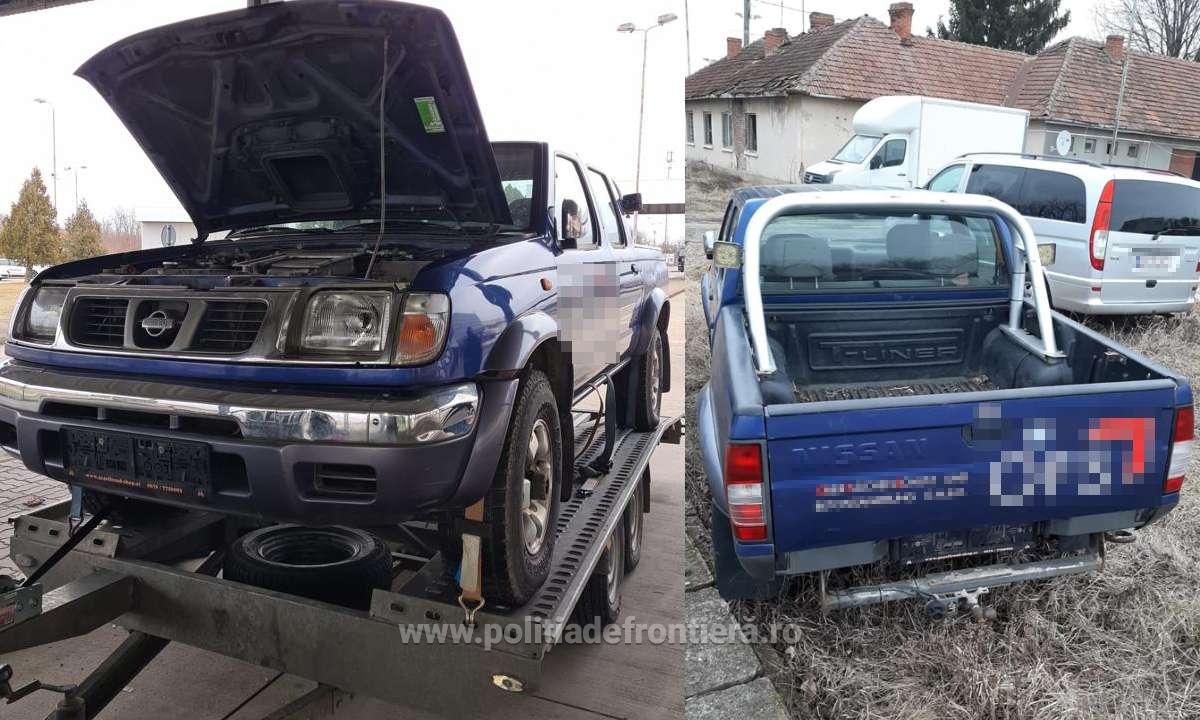 FOTO. Nissan, furat din Austria, tractat până în Vama Petea. Polițiștii l-au indisponibilizat