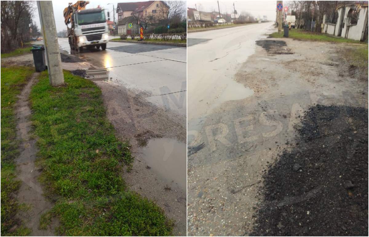 FOTO. Accidente în așteptare. Pietonii au de ales între carosabil și noroaie