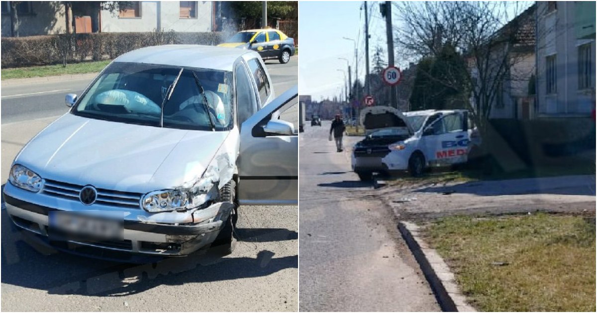FOTO/VIDEO. Accident frontal între o ambulanță și un VW, în municipiul Satu Mare