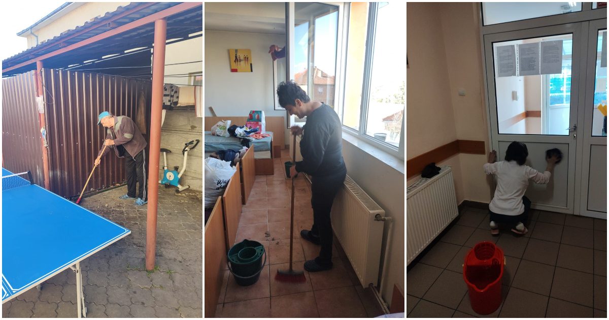 FOTO. Curățenie de primăvară la Adăpostul de Noapte. Oamenii străzii s-au pus pe treabă