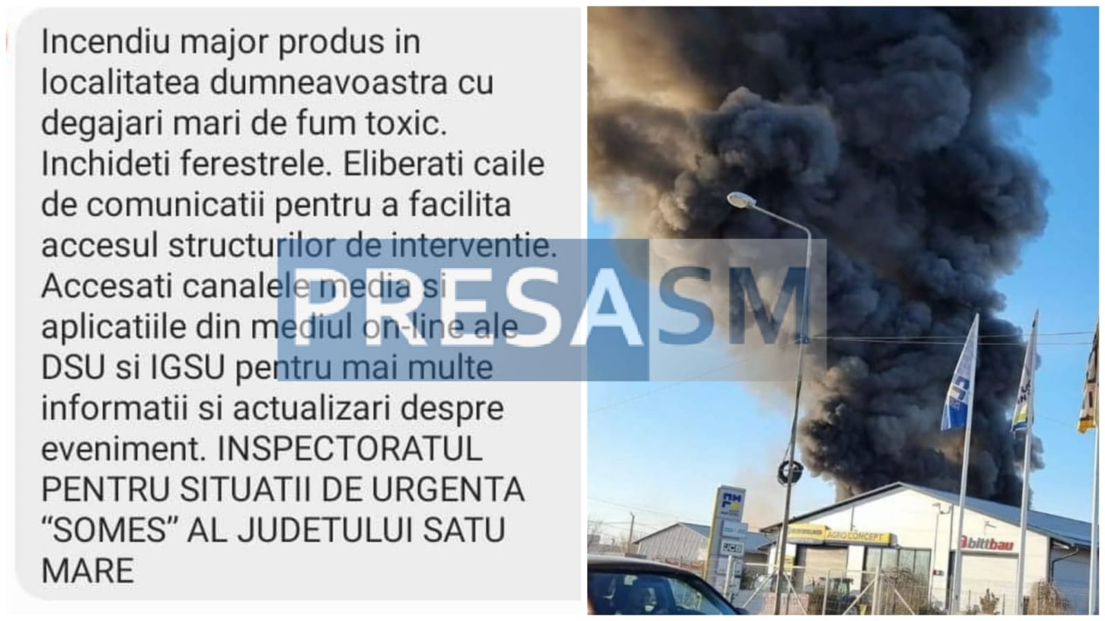 FOTO/VIDEO. Avertizare Ro-Alert! Fum toxic la Carei. Închideți ferestrele!