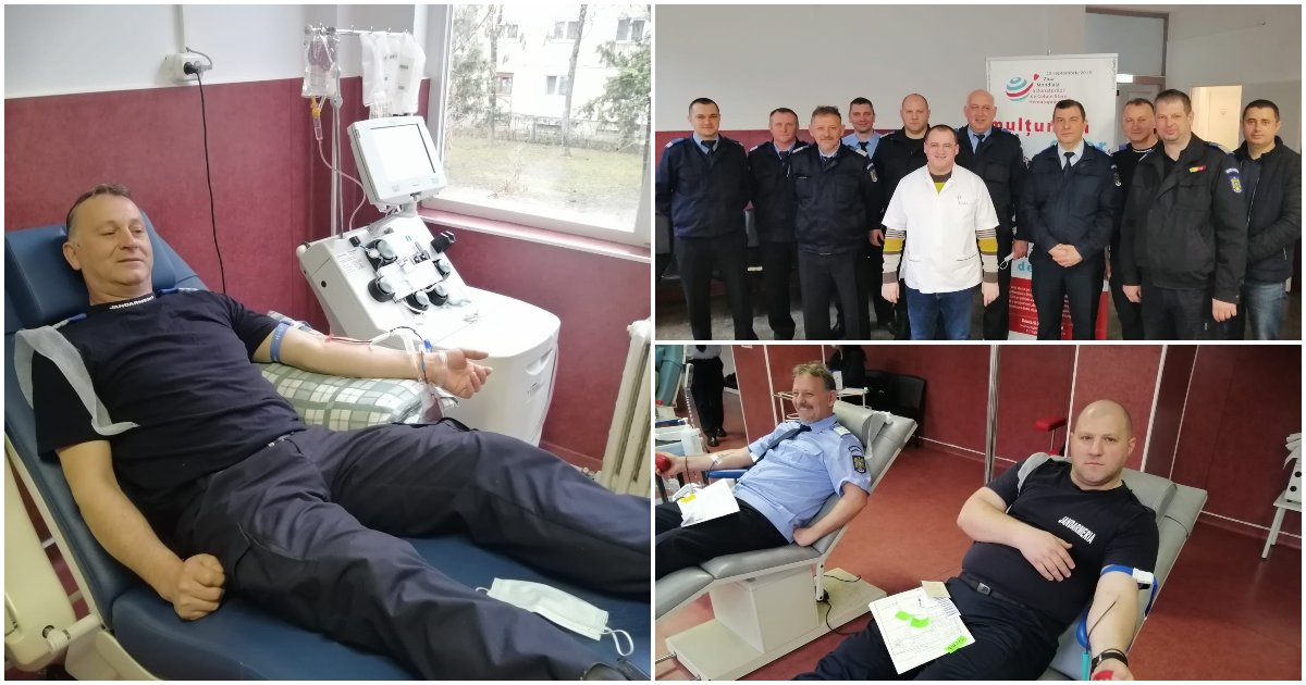 FOTO. Jandarmi generoși. Au donat sânge pentru pacienți și alimente pentru refugiați