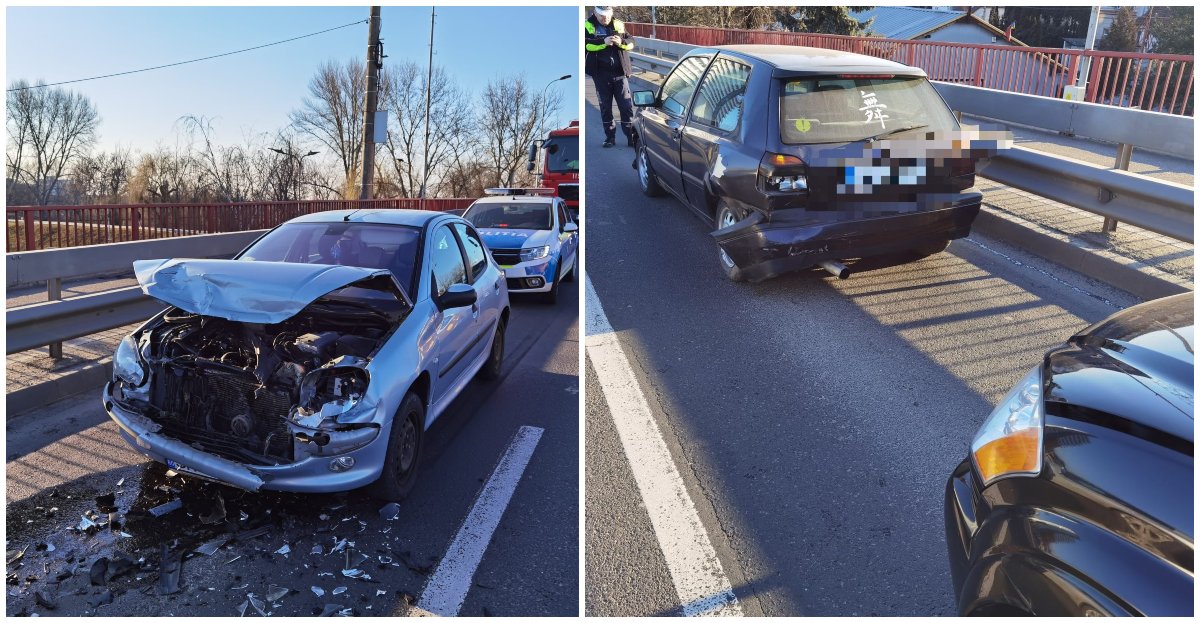 FOTOGALERIE. Accident în lanț pe Podul Golescu! Patru mașini avariate