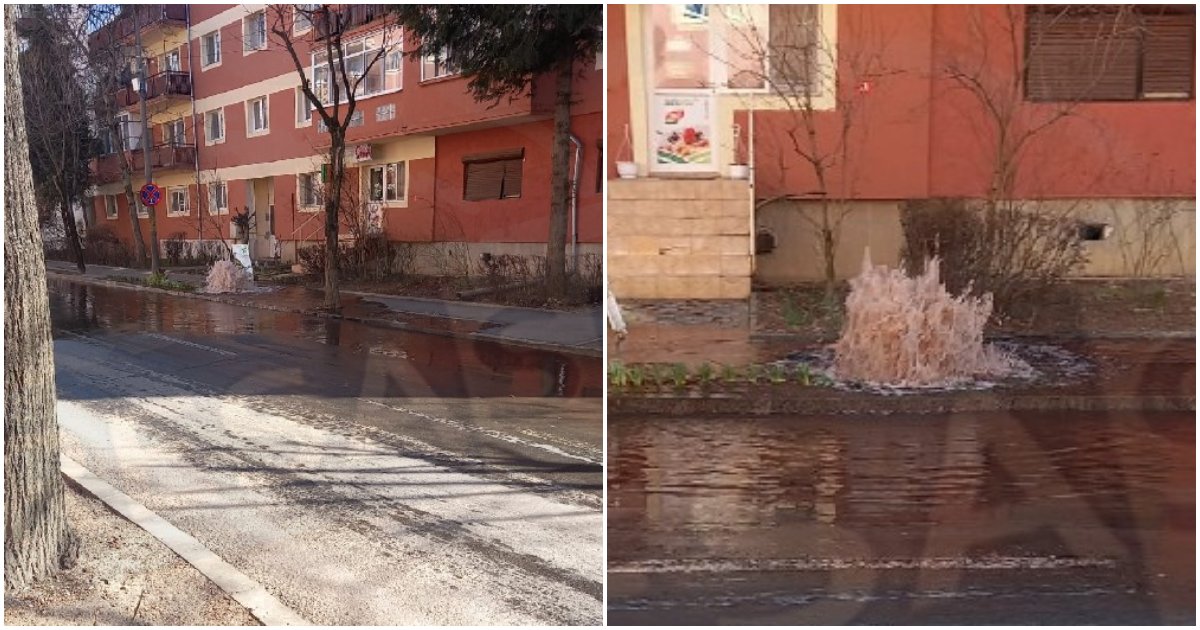 FOTO. ”Fântâni arteziene” pe stradă în Micro 16, ”Cola la robinete”. Inundație în Satu Mare