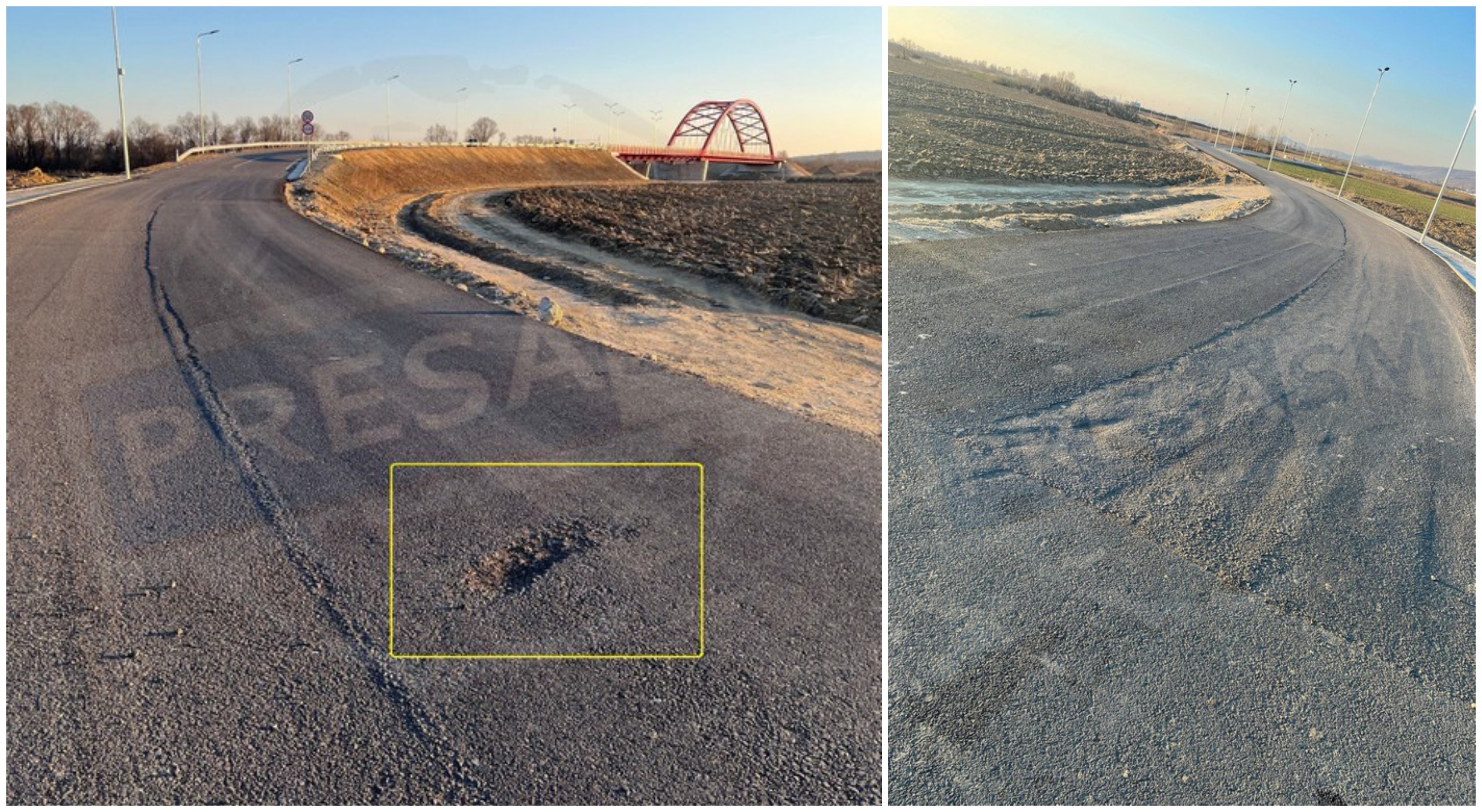 FOTO. Probleme cu asfaltul spre podul peste Someș. Primar Seini: ”Sunt mici deficiențe, se vor rezolva”