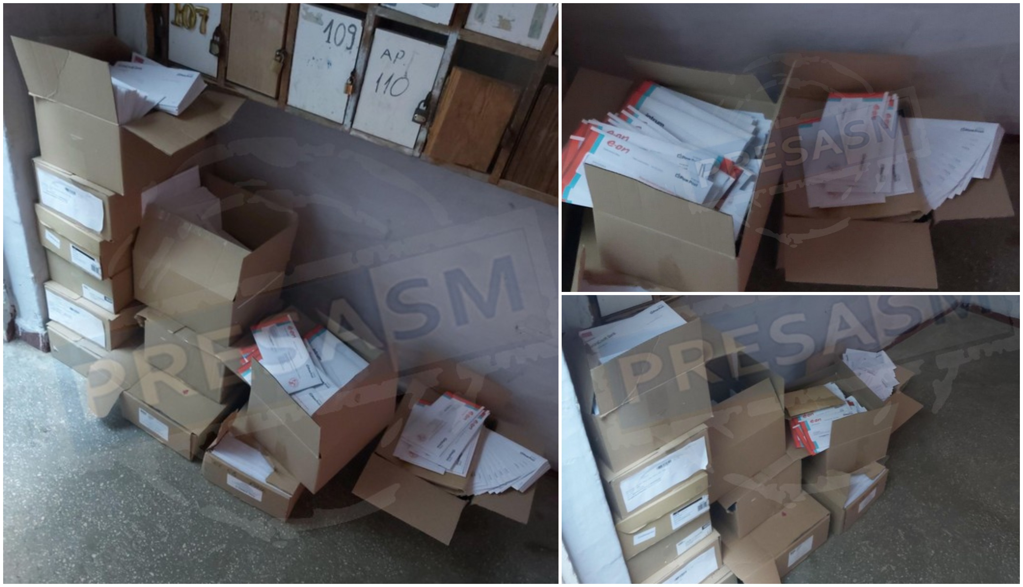 FOTOGALERIE. Mii de facturi lăsate în scara unui bloc din municipiul Satu Mare. Explicațiile firmei