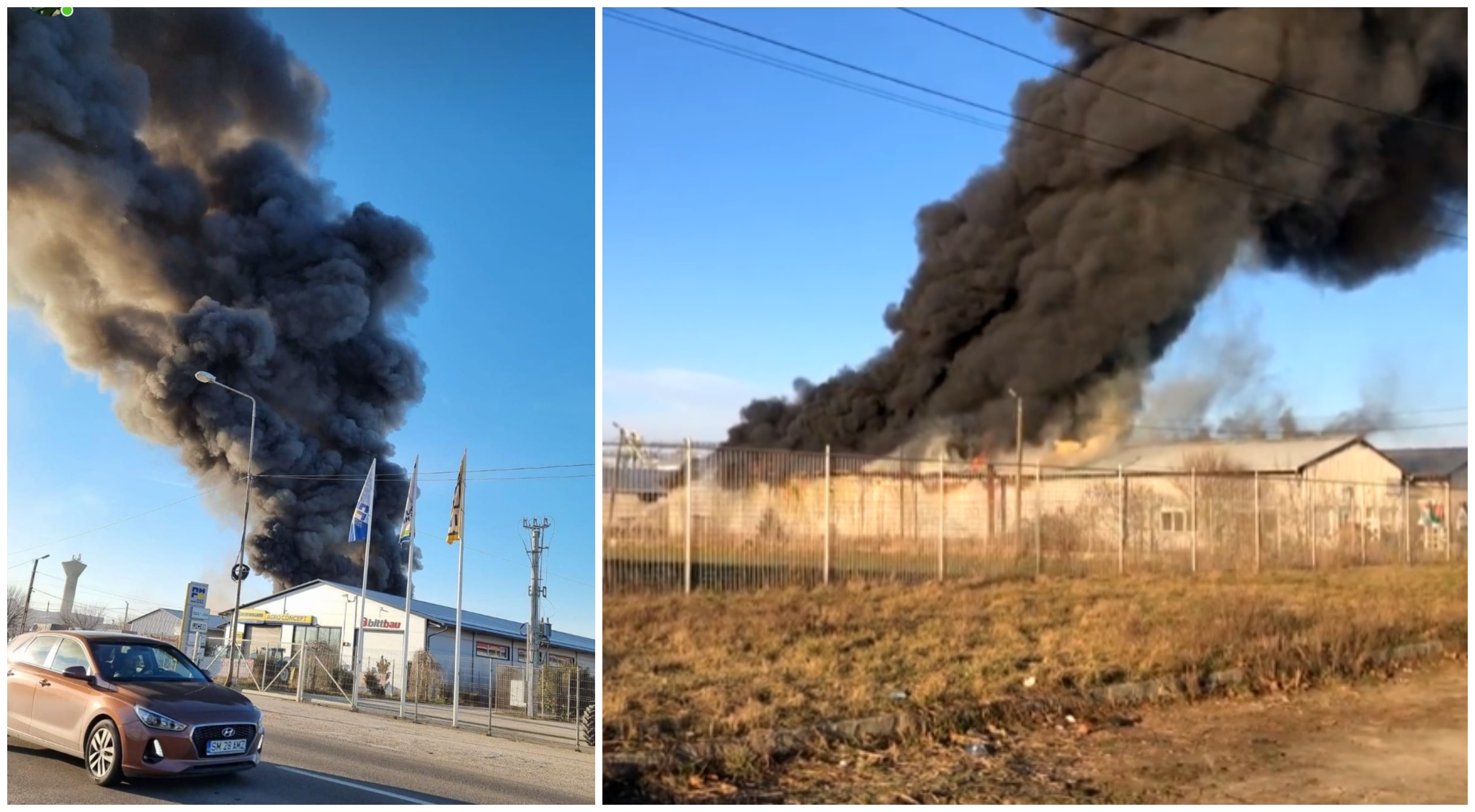 FOTO/VIDEO. Pagube uriașe după incendiul de la Carei. Au ars mai multe vehicule și aparatură