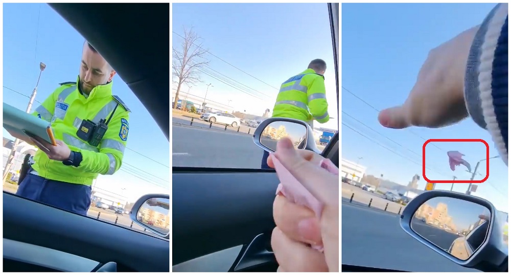 VIDEO. Un șofer a rupt amenda și a aruncat-o după polițist! În Satu Mare