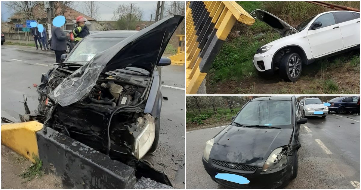 FOTO. Accident grav: 5 victime, 3 autoturisme implicate la intrare în județul Satu Mare