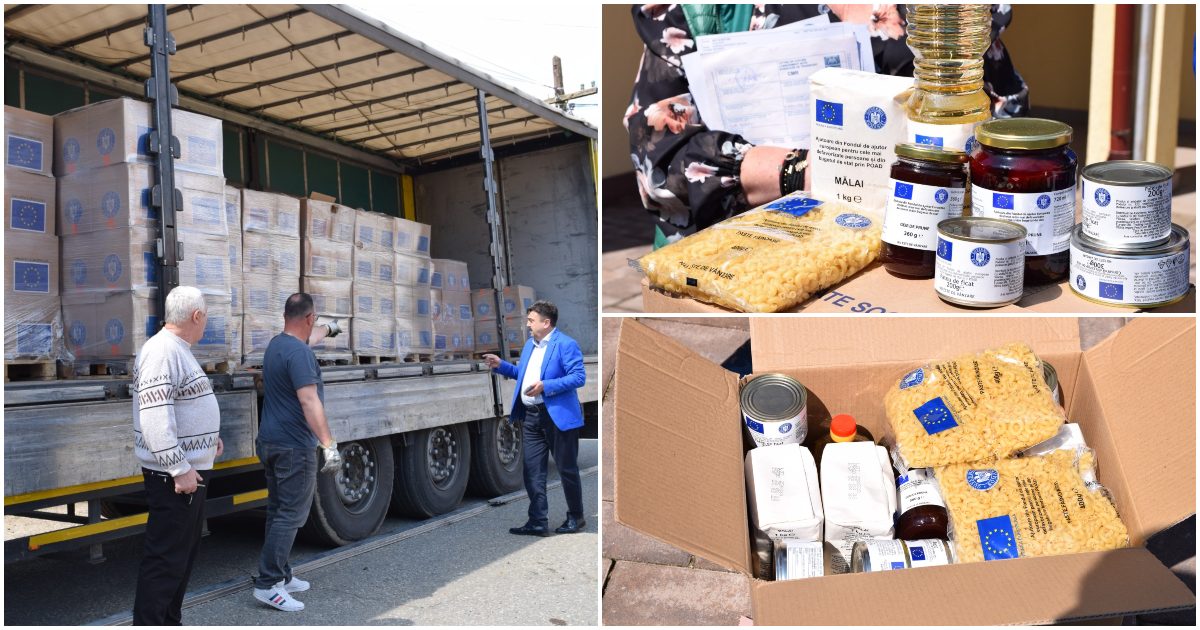 FOTO. Zeci de mii de sătmăreni urmează să primească ajutoare alimentare. Pachetele cu alimente au sosit în Satu Mare