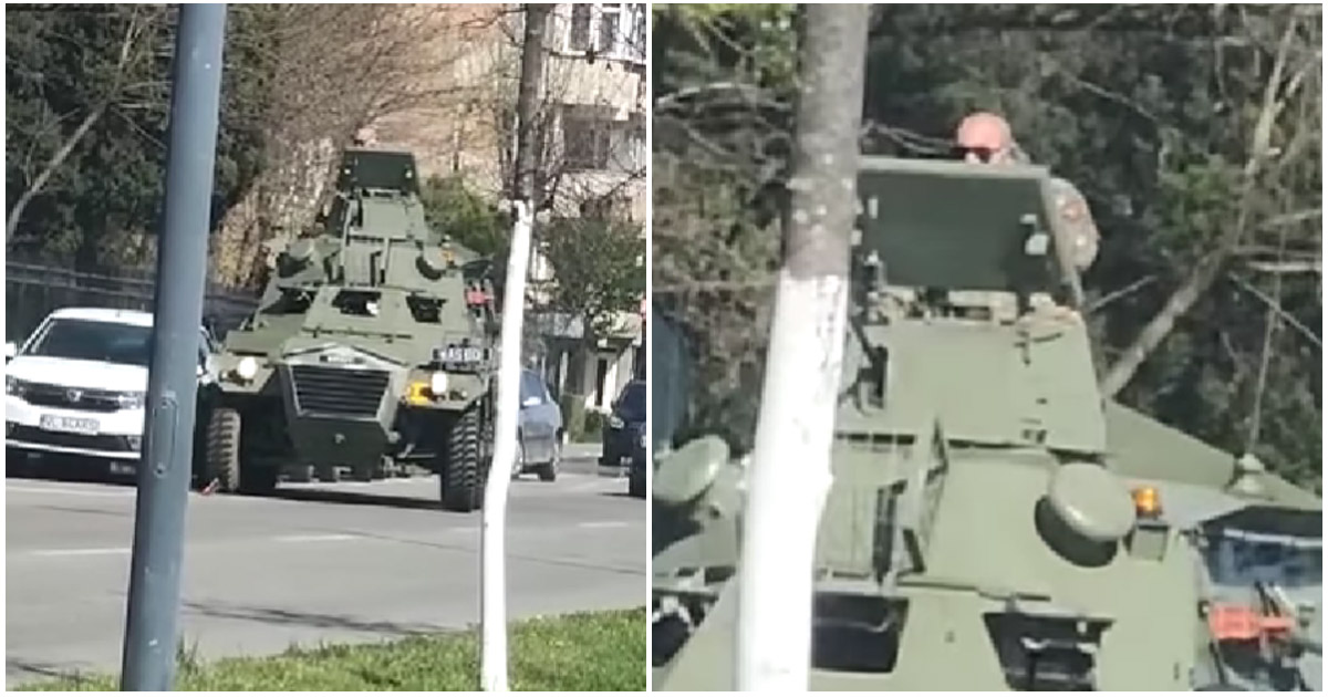 VIDEO. Se întâmplă în România. Și-a scos blindata la plimbare prin oraș. S-a oprit într-o mașină