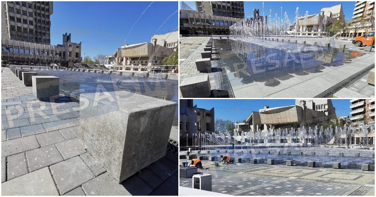 Fotó/Videó. Betonból készült védőelemeket helyeztek el az új központ zenélő szökőkútja köré