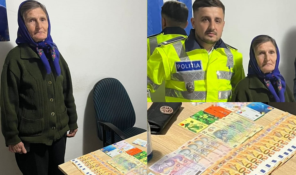 FOTO. O bătrână (81 ani) a găsit un portofel plin cu bani și l-a dus la Poliție