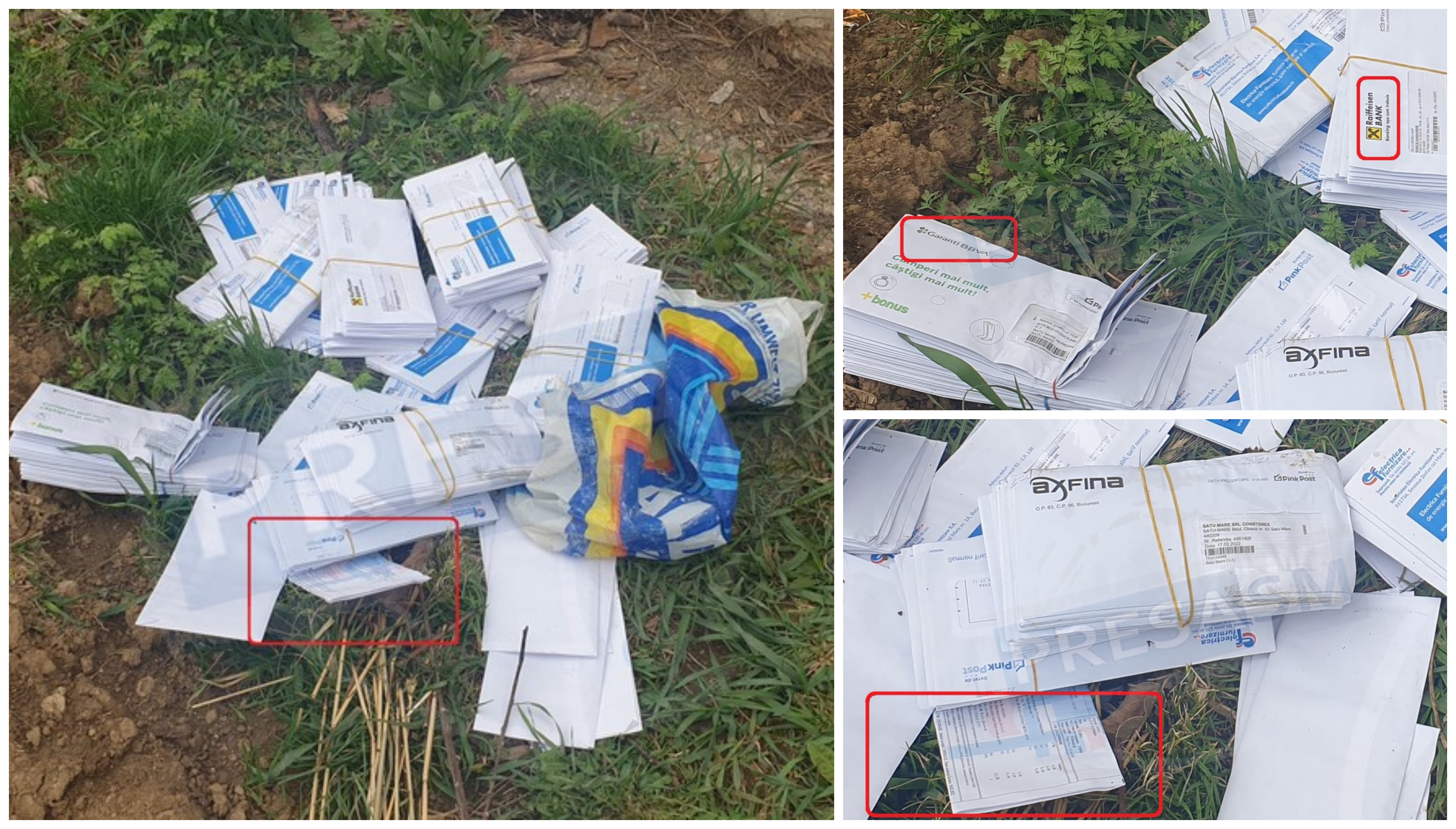 FOTO. Sute de facturi, carduri și scrisori bancare, aruncate în Satu Mare. Curier iresponsabil