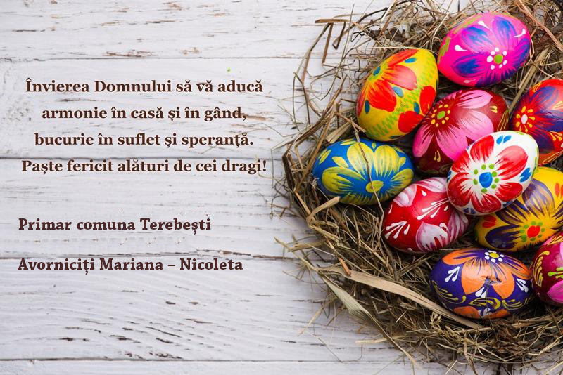 Mesajul Primăriei Terebești cu ocazia Sfintelor Paști