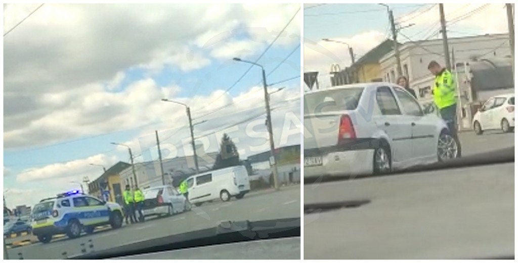 VIDEO. Polițiști de mare ajutor. O șoferiță a rămas blocată la Burdea, cu roata mașinii ruptă
